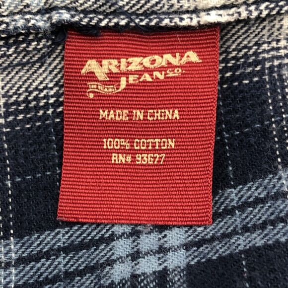 Arizona Jeans Co Mens Flannel Shirt XXL Blue Plaid 2 Chest Pockets Country - Picture 7 of 9